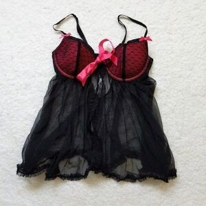 Victoria's Secret Lingerie Sexy Little Things Black Pink Lace Coquette 36B
